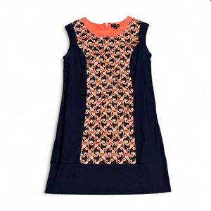 The Webster Patterned Shift Dress Size 10 Orange and Navy